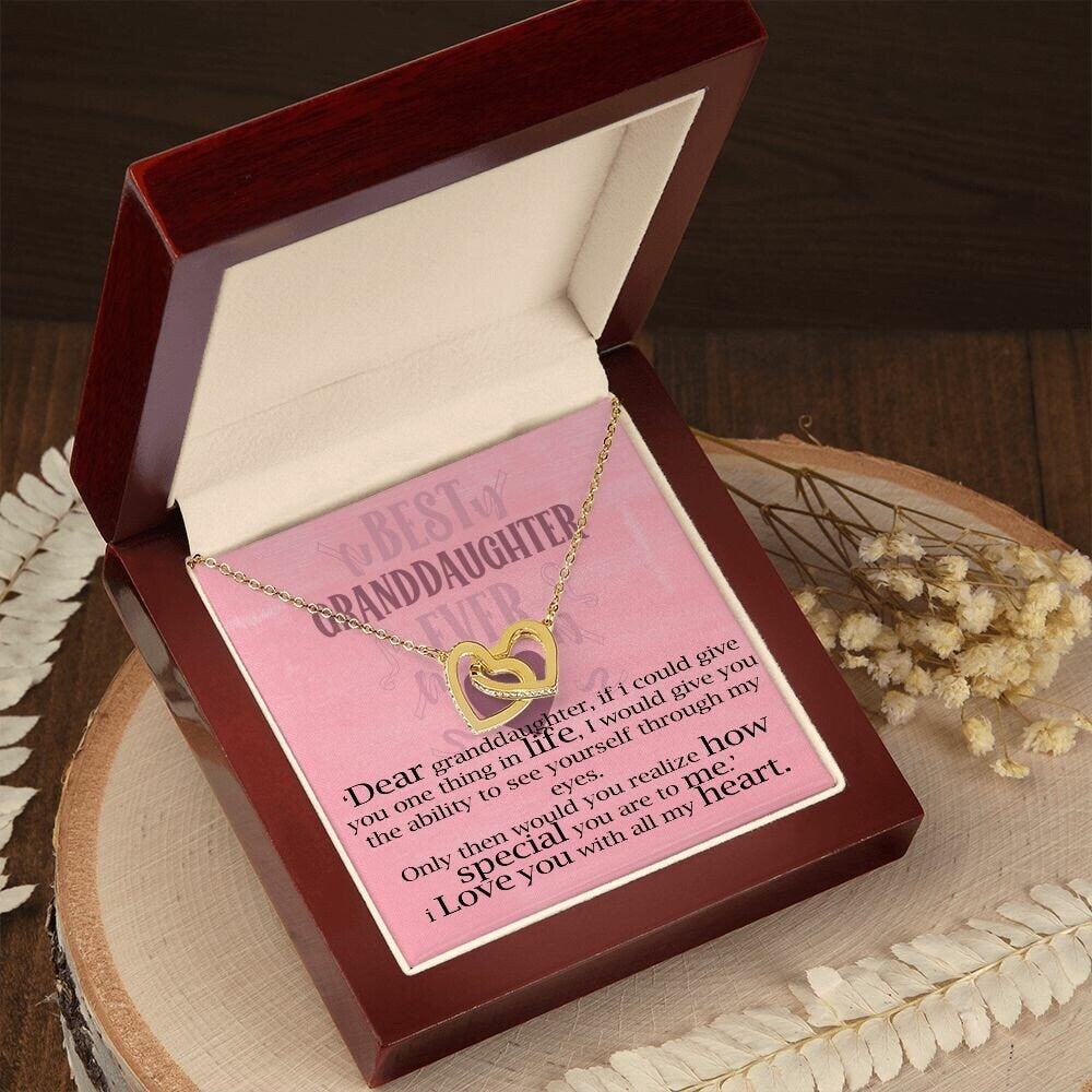 My Granddaughter Interlocking Hearts Necklace With Cubic Zirconia Pendant Christmas and Birthday Gift For Best Granddaughter From Grandma
