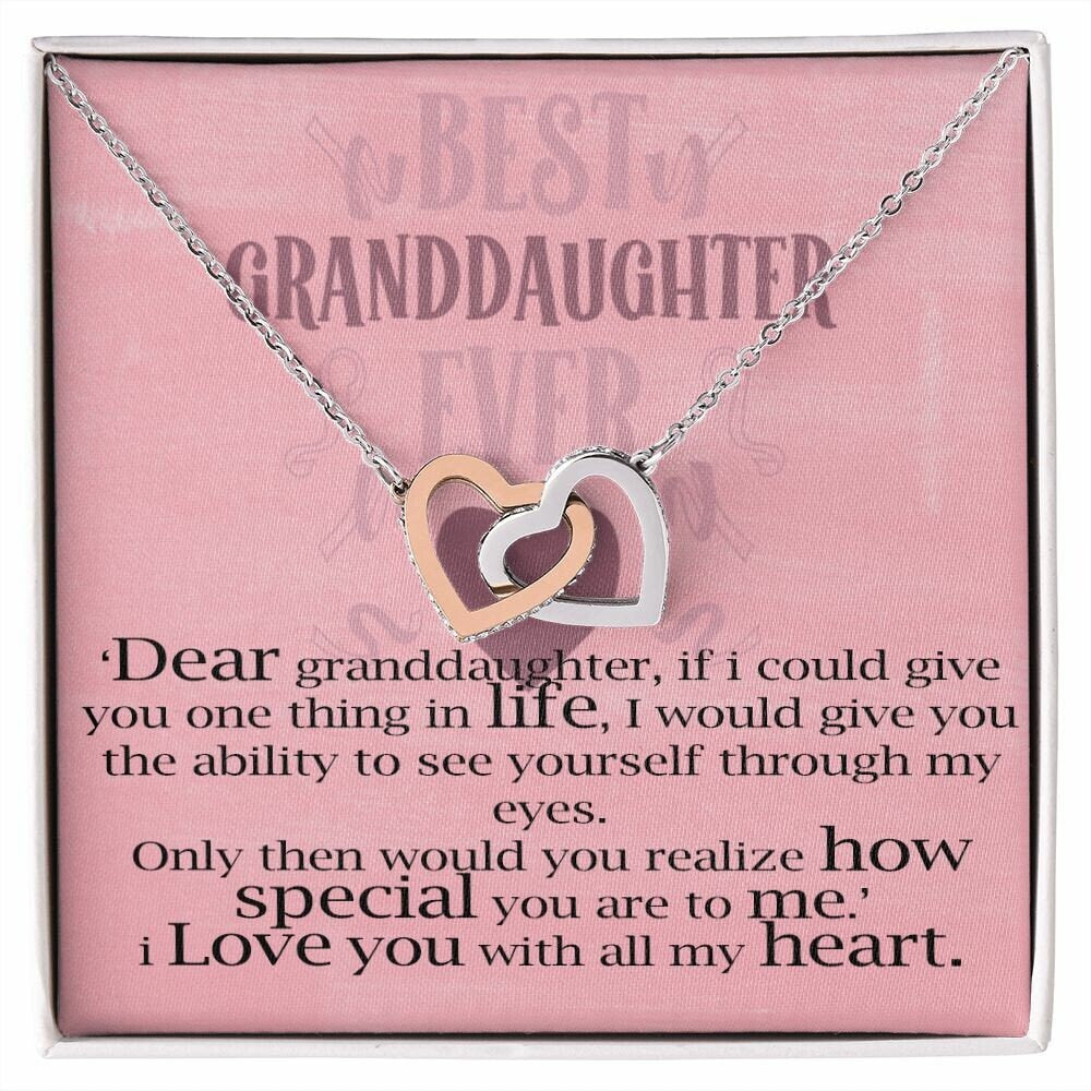 My Granddaughter Interlocking Hearts Necklace With Cubic Zirconia Pendant Christmas and Birthday Gift For Best Granddaughter From Grandma