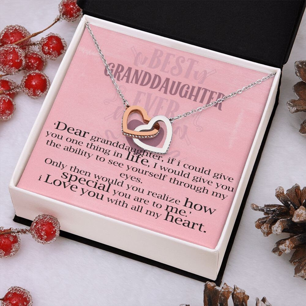 My Granddaughter Interlocking Hearts Necklace With Cubic Zirconia Pendant Christmas and Birthday Gift For Best Granddaughter From Grandma